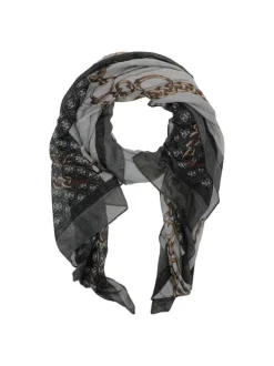 Foulard anthracite imprimé au nom de la marque all over en argenté