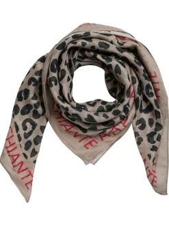 Foulard beige en voile fin orné d'un motif animalier contrasté
