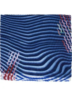 Foulard bleu avec motifs floraux et revêtement en fine maille