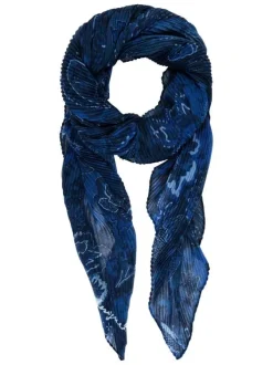 Foulard bleu plissé à imprimé floral et le nom de la marque brodé