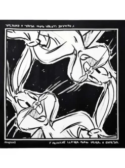 Foulard noir avec dessin "Bugs Bunny" et écritures imprimés en blanc