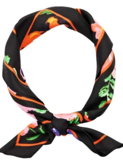 Foulard noir avec une coupe carré et un imprimé floral multicolore