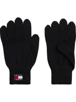 Gants en coton biologique noirs unis avec le logo de la marque cousu au poignet