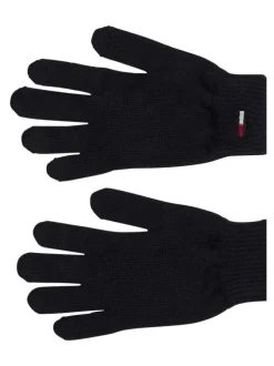 Gants en coton noirs uni avec logo au poignet et bords côtelés