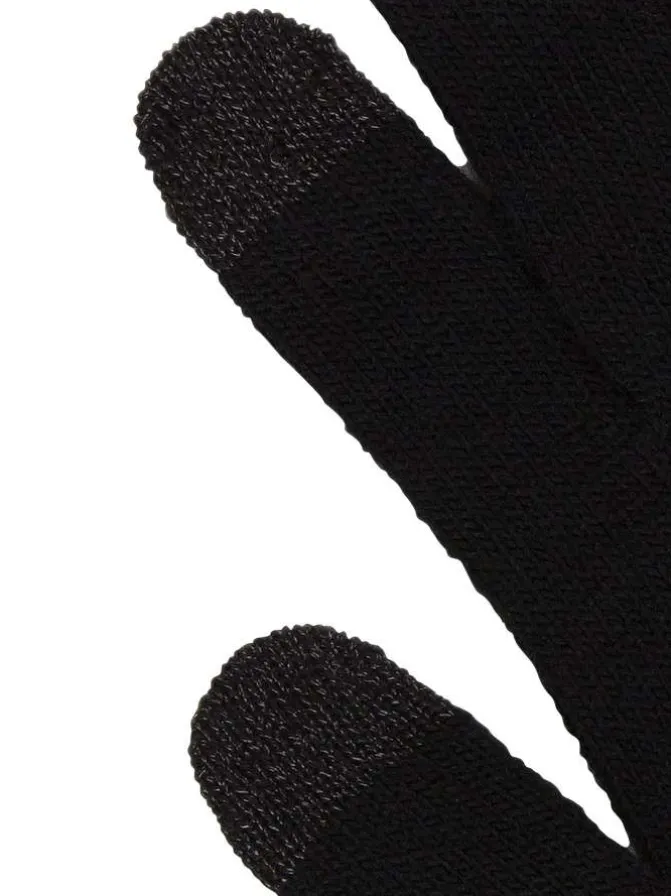 Gants noirs unis compatibles avec écrans tactiles et étiquette de la marque