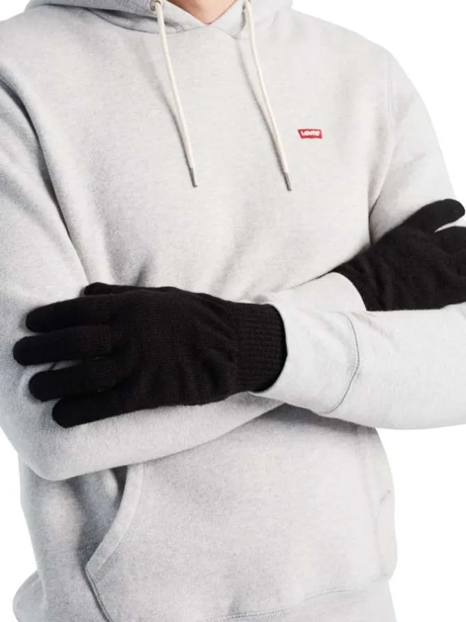 Gants noirs unis compatibles avec écrans tactiles et étiquette de la marque