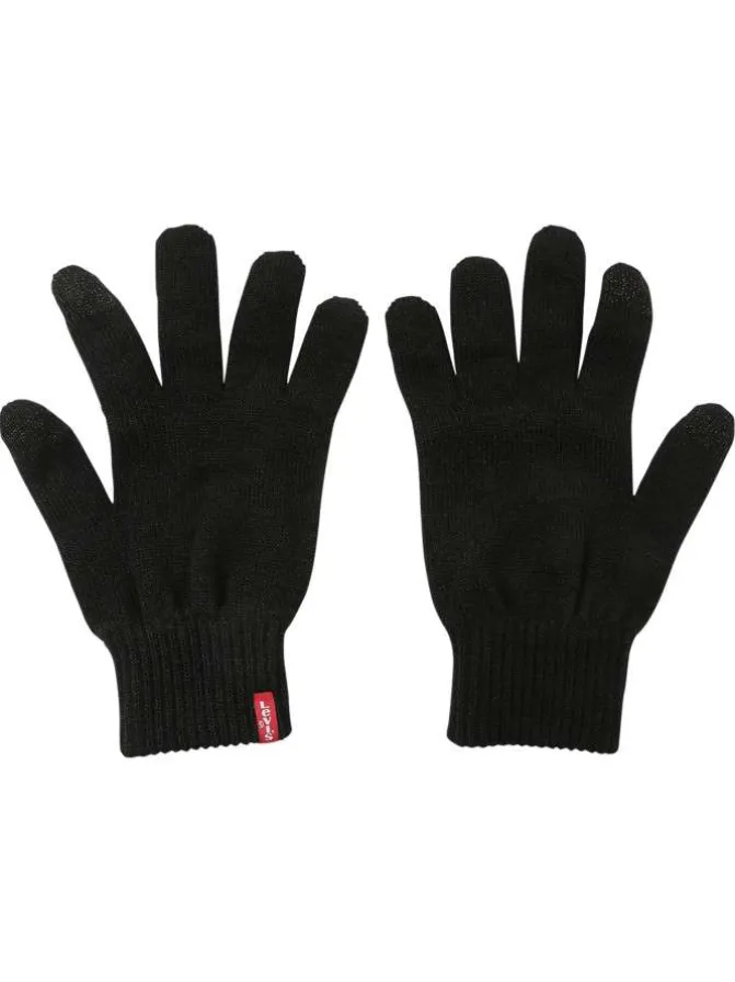 Gants noirs unis compatibles avec écrans tactiles et étiquette de la marque