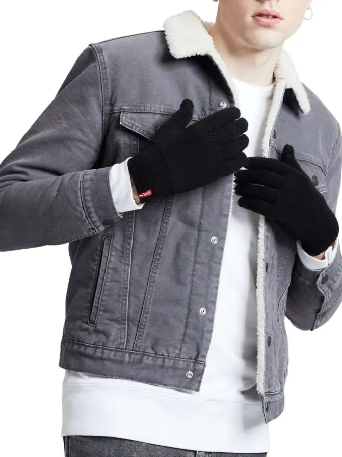 Gants noirs unis compatibles avec écrans tactiles et étiquette de la marque