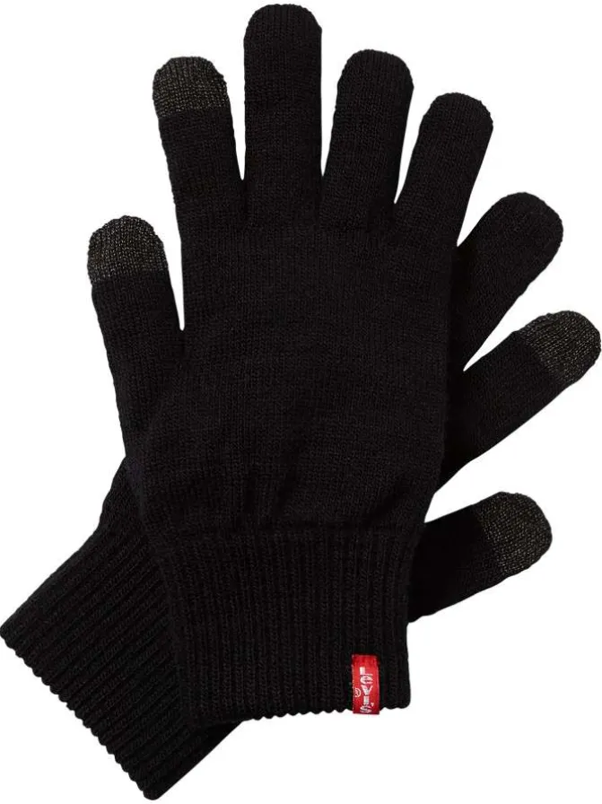Gants noirs unis compatibles avec écrans tactiles et étiquette de la marque