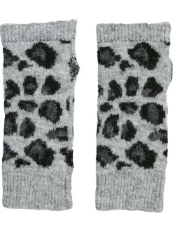 Gants mitaines gris à imprimé léopard avec ouvertures pour le pouce