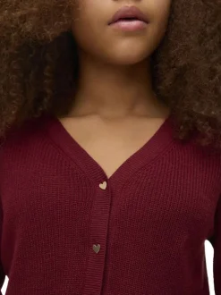 Gilet bordeaux uni avec un col v et une boutonnière en forme de coeur