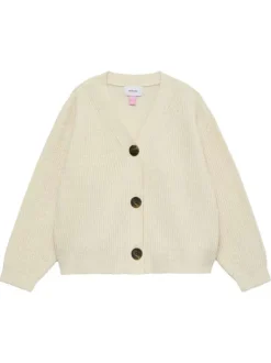 Gilet écru uni avec col v et large boutonnière à l'avant