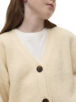 Gilet écru uni avec col v et large boutonnière à l'avant