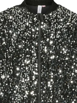 Gilet noir pailleté en sequin avec une coupe droite et un col rond
