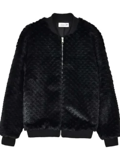 Gilet noir uni à coupe droite, col bomber et à manches longues