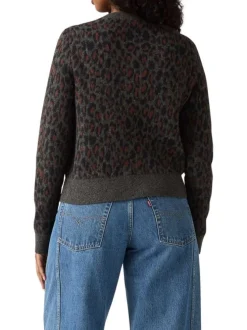 Gilet anthracite avec un motif léopard terracotta et un col rond