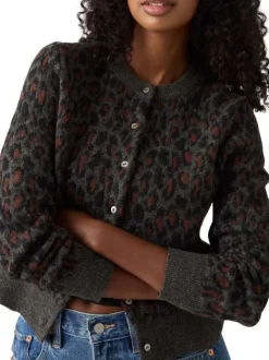 Gilet anthracite avec un motif léopard terracotta et un col rond