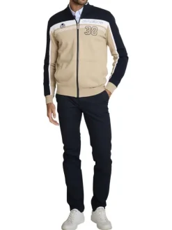Gilet beige à coupe ajustée pourvu de manches longues tricolores