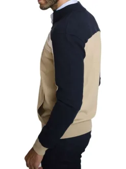Gilet beige à coupe ajustée pourvu de manches longues tricolores
