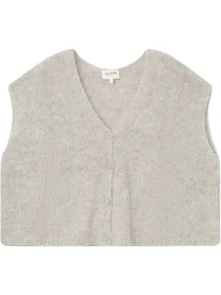 Gilet beige en maille tricotée avec une coupe ample et un col v