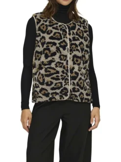 Gilet beige imprimé avec une coupe droite à col rond et sans manches
