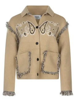 Gilet beige motifs cachemire avec une coupe droite et un col à rabats