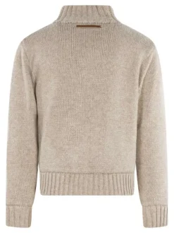 Gilet beige uni avec une coupe ajustée un col montant et des manches longues