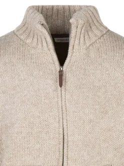 Gilet beige uni avec une coupe ajustée un col montant et des manches longues