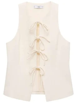 Gilet beige uni avec une coupe droite à col rond et sans manches
