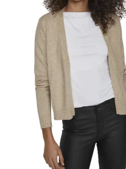 Gilet beige uni avec une coupe droite et des manches longues