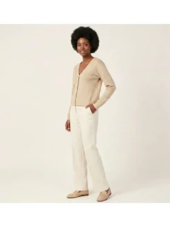 Gilet beige uni avec une coupe droite et des manches longues