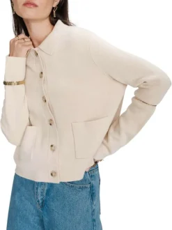 Gilet beige uni avec une coupe droite et des manches longues