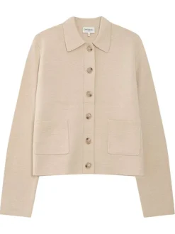 Gilet beige uni avec une coupe droite et des manches longues