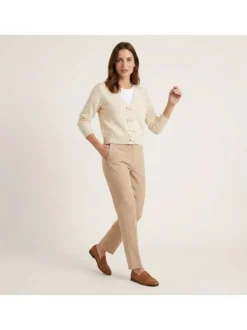 Gilet beige uni avec une coupe droite et des manches longues