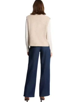 Gilet beige uni avec une coupe droite et un col à revers avec zip