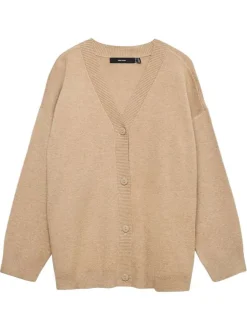 Gilet beige uni avec une coupe droite et un col V avec boutons