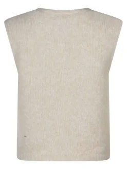 Gilet beige uni à coupe droite avec un col v et des boutons métalliques dorés