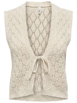 Gilet beige uni à coupe droite avec un col V et sans manche