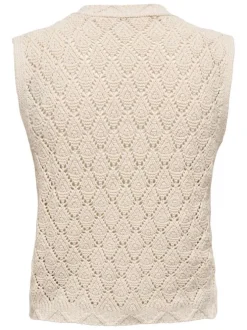 Gilet beige uni à coupe droite avec un col V et sans manche