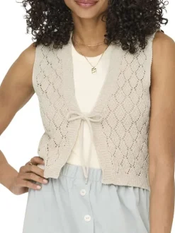 Gilet beige uni à coupe droite avec un col V et sans manche