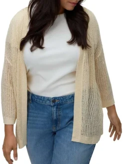 Gilet beige uni pourvu de manches longues et d'une coupe droite