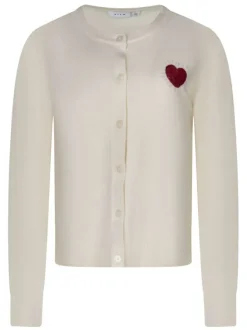 Gilet beige uni pourvu d'un coeur rouge brodé sur la poitrine