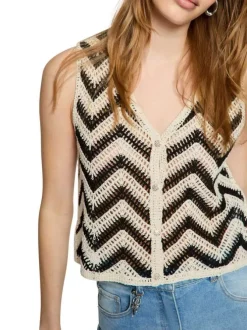 Gilet black à rayures pourvu d'une coupe droite et d'un col en V