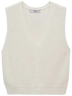 Gilet blanc uni avec une coupe droite à col v et sans manches
