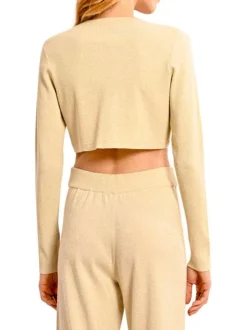 Gilet blanc uni à coupe crop top à col v et à manches longues en lurex