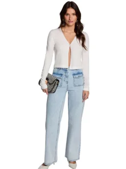 Gilet blanc uni à coupe droite avec un col v et des manches longues