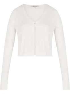Gilet blanc uni à coupe droite avec un col v et des manches longues