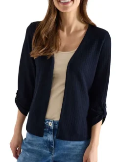 Gilet bleu marine uni avec une coupe droite et des manches 3/4