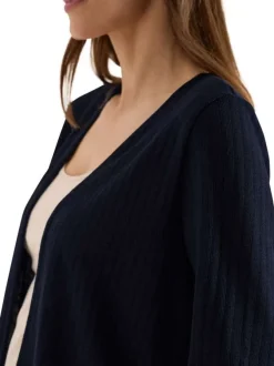 Gilet bleu marine uni avec une coupe droite et des manches 3/4