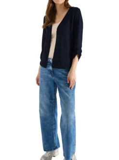 Gilet bleu marine uni avec une coupe droite et des manches 3/4